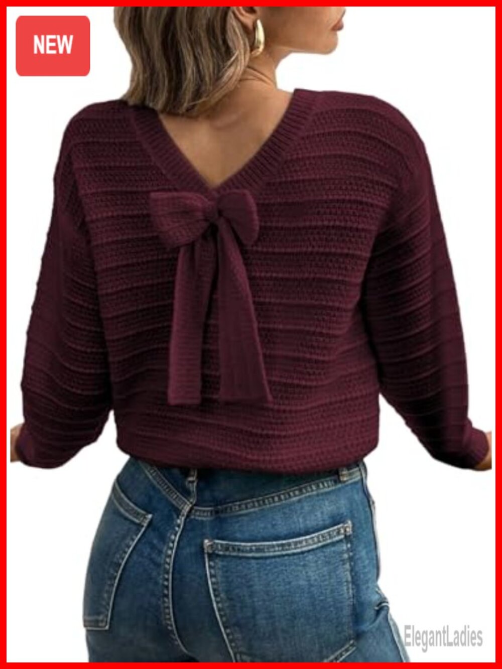 Knitted Bow Back Fall Pullover Sweater